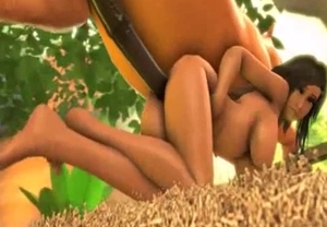 3D animated thot gets banged by a large stallion