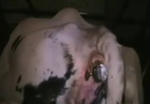 Glow in the dark dildo goes inside of a doggy asshole